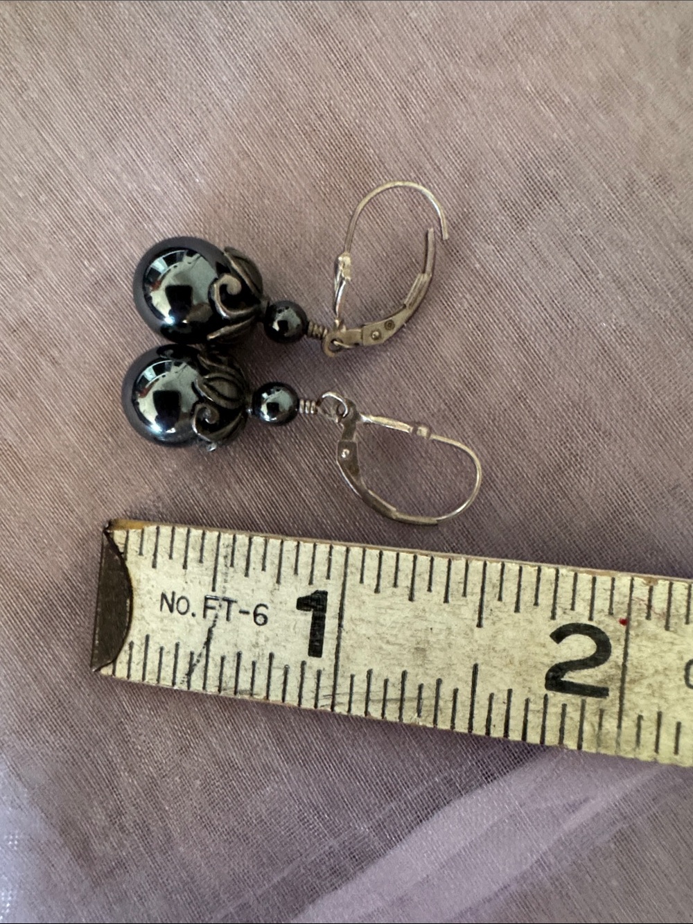 Hematite Drop Bead Earrings with Floral Caps - Women Jewelry - Picture 3 of 3